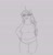 Size: 1548x1586 | Tagged: safe, artist:astr0zone, part of a set, izzy moonbow, unicorn, anthro, g5, chubby, clothes, female, front view, gray background, grayscale, looking at you, midriff, monochrome, pants, part of a series, shirt, simple background, sketch, solo, weight gain sequence