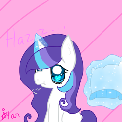 Size: 768x768 | Tagged: safe, artist:magicangelstarartist, oc, oc only, oc:windy cloud, pony, unicorn, art trade, glowing, glowing horn, heart, heart eyes, horn, levitation, magic, simple background, solo, telekinesis, wingding eyes