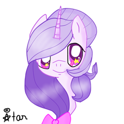 Size: 768x768 | Tagged: safe, artist:magicangelstarartist, oc, oc only, oc:angel star, pony, unicorn, bow, bust, simple background, smiling, solo, starry eyes, wingding eyes