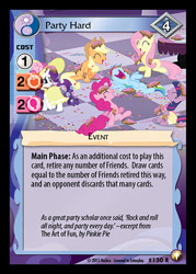 Size: 344x480 | Tagged: safe, enterplay, applejack, fluttershy, pinkie pie, rainbow dash, rarity, twilight sparkle, earth pony, pegasus, pony, unicorn, equestrian odysseys, g4, my little pony collectible card game, sweet and elite, ccg, female, horn, laughing, mane six, mare, merchandise, on floor, open mouth, the art of fun
