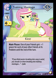 Size: 344x480 | Tagged: safe, enterplay, fluttershy, pegasus, pony, equestrian odysseys, g4, hurricane fluttershy, my little pony collectible card game, ccg, determined, female, gritted teeth, headband, leg band, mare, mask, merchandise, teeth, training, wing-ups