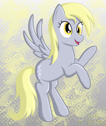 Size: 2480x2953 | Tagged: safe, artist:lurfy, derpy hooves, pegasus, pony, g4, abstract background, female, high res, smiling, solo