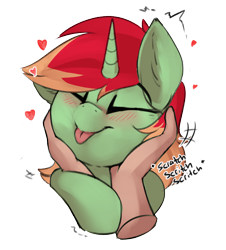 Size: 2226x2457 | Tagged: safe, artist:beardie, pony, unicorn, beardies scritching ponies, commission, disembodied hand, hand, happy, heart, high res, horn, male, petting, simple background, solo focus, stallion, text, tongue out, transparent background