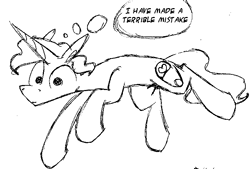 Size: 706x477 | Tagged: safe, artist:artflicker, pokey pierce, pony, unicorn, g4, black and white, grayscale, male, monochrome, simple background, sketch, solo, stallion, thought bubble, white background