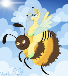 Size: 2699x3015 | Tagged: safe, artist:vixen-dawg, oc, oc only, bee, bee pony, insect, original species, pony, duo, female, high res