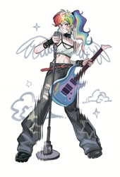 Size: 1429x2102 | Tagged: safe, artist:leiyezhongma1, artist:remlo, part of a set, rainbow dash, human, g4, electric guitar, guitar, humanized, microphone, microphone stand, musical instrument, simple background, solo, white background