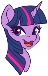 Size: 1273x2015 | Tagged: safe, artist:inkkeystudios, twilight sparkle, pony, g4, bust, looking at you, open mouth, open smile, simple background, smiling, solo, white background