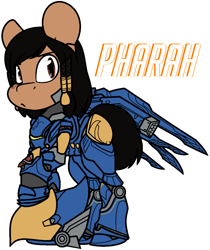Size: 1060x1260 | Tagged: safe, artist:eivilpotter, pony, armor, crossover, overwatch, pharah, ponified, simple background, solo, text