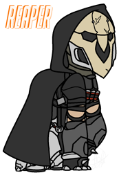 Size: 766x1110 | Tagged: safe, artist:eivilpotter, oc, oc only, pony, ammunition, clock, covered, crossover, mask, overwatch, reaper (overwatch), simple background, solo, text