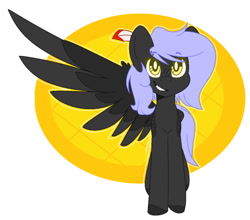 Size: 953x838 | Tagged: safe, artist:eivilpotter, oc, oc only, pegasus, pony, feather, looking at you, simple background, solo, spread wings, wings