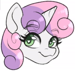 Size: 2045x1932 | Tagged: safe, artist:inkkeystudios, sweetie belle, pony, unicorn, g4, bust, eyebrows, eyebrows visible through hair, heart, heart eyes, looking at you, portrait, smiling, wingding eyes