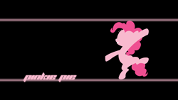 Size: 1920x1080 | Tagged: safe, artist:alexstrazse, artist:kooner-cz, edit, pinkie pie, earth pony, pony, g4, base used, black background, female, jumping, line, lineart, mare, minimalist, name, no eyes, simple background, smiling, solo, spread hooves, wallpaper, wallpaper edit
