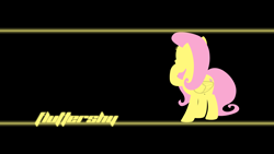 Size: 1920x1080 | Tagged: safe, artist:alexstrazse, artist:triox404, edit, fluttershy, pegasus, pony, g4, base used, black background, female, hoof over mouth, line, lineart, mare, minimalist, name, no eyes, simple background, solo, wallpaper, wallpaper edit