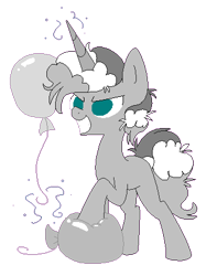 Size: 332x444 | Tagged: safe, artist:artflicker, pokey pierce, pony, unicorn, g4, 2013, balloon, discorded, evil smile, female, grin, mare, partial color, poppy pin, rule 63, simple background, smiling, solo, transparent background