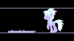 Size: 1920x1080 | Tagged: safe, artist:alexstrazse, artist:tsabak, edit, cloudchaser, pegasus, pony, g4, base used, black background, female, line, lineart, mare, minimalist, name, no eyes, raised hoof, simple background, solo, wallpaper, wallpaper edit