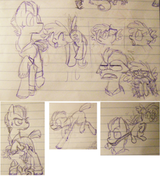 Size: 1285x1410 | Tagged: safe, artist:artflicker, oc, oc only, earth pony, pegasus, pony, duo, duo male and female, female, lined paper, male, mare, monochrome, size difference, sketch, sketch dump, stallion, traditional art