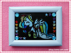 Size: 1000x750 | Tagged: safe, artist:facja, rainbow dash, pegasus, pony, g4, clothes, craft, dress, eyes closed, gala dress, stained glass