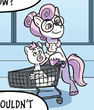 Size: 188x219 | Tagged: safe, idw, official comic, milk heart, mini mallow, earth pony, pony, g5, spoiler:comic, spoiler:g5comic, spoiler:g5comic11, background pony, comic, female, foal, glasses, mare, mother and child