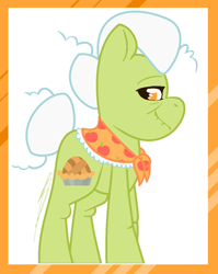 Size: 844x1060 | Tagged: safe, artist:eivilpotter, granny smith, earth pony, pony, g4, female, frills, looking at you, mare, side view, simple background, solo, tail, tail bun