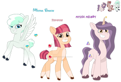 Size: 1280x873 | Tagged: safe, artist:hate-love12, oc, oc:florette, oc:mistral breeze, oc:mystic melody, earth pony, pegasus, pony, unicorn, g5, my little pony: tell your tale, deviantart watermark, female, mare, obtrusive watermark, simple background, transparent background, watermark