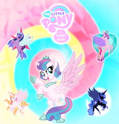 Size: 1280x1334 | Tagged: safe, artist:hate-love12, princess cadance, princess celestia, princess flurry heart, princess luna, twilight sparkle, pony, g4, alicorn pentarchy, base used, movie accurate, older, older flurry heart, twilight sparkle (alicorn)