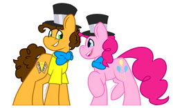 Size: 1660x1044 | Tagged: safe, artist:eivilpotter, cheese sandwich, pinkie pie, earth pony, pony, g4, couple, duo, female, hat, looking at each other, looking at someone, male, mare, simple background, stallion, top hat