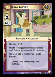 Size: 344x480 | Tagged: safe, enterplay, tailor made, earth pony, pony, equestrian odysseys, g4, my little pony collectible card game, the cutie map, cape, ccg, clothes, equal cutie mark, equalized, male, merchandise, our town, solo, stallion