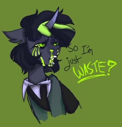 Size: 502x520 | Tagged: safe, artist:spicychickenss, oc, oc only, oc:toxic waste, pony, unicorn, crying, dialogue, floppy ears, open mouth, sad, snot, solo, toxic