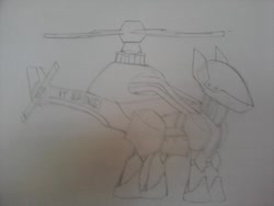 Size: 720x540 | Tagged: artist needed, safe, oc, oc only, helipony, original species, plane pony, pony, robot, robot pony, helicopter, helicopter pony, looking to the right, pencil drawing, plane, side view, solo, traditional art