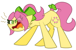 Size: 2248x1504 | Tagged: safe, artist:scridley-arts, posey bloom, earth pony, pony, g5, angry, bow, eye clipping through hair, female, hair bow, mare, open mouth, ponytail, posey can't catch a break, simple background, solo, tail, tail bow, transparent background