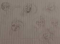 Size: 2602x1920 | Tagged: safe, artist:those kids in the corner, fluttershy, izzy moonbow, pegasus, pony, unicorn, g5, expressions, facial expressions, horrified, insanity, smiling, traditional art
