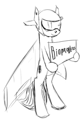 Size: 600x900 | Tagged: artist needed, safe, oc, oc only, unnamed oc, original species, plane pony, pony, robot, robot pony, bioproblems, holding, holding sign, plane, simple background, smiling, solo, white background