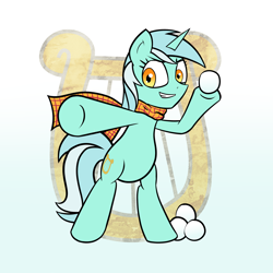 Size: 3000x3000 | Tagged: safe, artist:boumce, lyra heartstrings, pony, unicorn, g4, bipedal, clothes, cutie mark background, female, grin, scarf, smiling, snow, snowball, solo