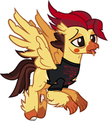 Size: 1350x1517 | Tagged: safe, artist:lightningbolt, derpibooru exclusive, classical hippogriff, hippogriff, undead, zombie, g4, .svg available, bags under eyes, beak, bloodshot eyes, bone, broken beak, claws, clothes, colored pupils, facial markings, flying, hooves, lidded eyes, male, nick martin, ponified, scar, show accurate, simple background, sleeping with sirens, solo, spread wings, stitches, svg, talons, tattered, tongue out, torn clothes, torn ear, transparent background, vector, wings