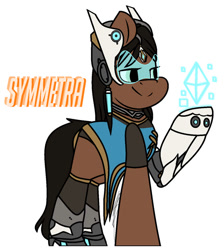 Size: 845x945 | Tagged: safe, artist:eivilpotter, oc, oc only, earth pony, pony, crossover, female, mare, overwatch, simple background, solo, symmetra, text