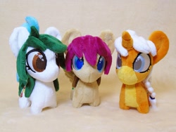 Size: 2048x1536 | Tagged: safe, artist:hellgacraft, oc, oc only, earth pony, pegasus, pony, unicorn, chibi, commission, horn, irl, photo, plushie, standing, trio