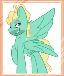 Size: 928x1108 | Tagged: safe, artist:eivilpotter, zephyr breeze, pegasus, pony, g4, looking at you, male, one eye closed, simple background, solo, spread wings, stallion, wings, wink, winking at you