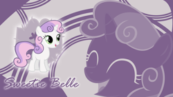 Size: 1920x1080 | Tagged: safe, artist:atomicgreymon, artist:biodegradablebox, artist:cradet, artist:pangbot, edit, sweetie belle, pony, unicorn, g4, abstract background, cutie mark crusaders patch, eyes closed, female, filly, foal, name, open mouth, open smile, smiling, solo, wallpaper, wallpaper edit