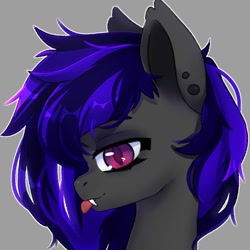 Size: 1000x1000 | Tagged: safe, artist:shelti, oc, oc only, pony, bust, colored pupils, commission, ear fluff, ear piercing, earring, fangs, female, jewelry, mare, piercing, simple background, solo, tongue out