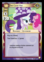 Size: 344x480 | Tagged: safe, enterplay, pinkie pie, rarity, earth pony, pony, unicorn, equestrian odysseys, g4, maud pie (episode), my little pony collectible card game, ccg, female, giant hat, hat, horn, lidded eyes, mare, merchandise