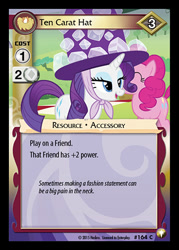 Size: 344x480 | Tagged: safe, enterplay, pinkie pie, rarity, earth pony, pony, unicorn, equestrian odysseys, g4, maud pie (episode), my little pony collectible card game, my little pony: friendship is magic, ccg, female, giant hat, hat, horn, lidded eyes, mare, merchandise