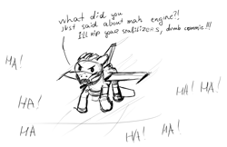 Size: 1580x1024 | Tagged: safe, oc, oc only, original species, plane pony, angry, commie, f-16 fighting falcon, floppy ears, flying, hahaha, irritated, jet, jet fighter, jet plane, laughing, male, plane, solo