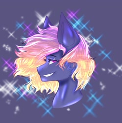 Size: 1500x1507 | Tagged: safe, artist:novadraws19205, oc, oc only, pony, bust, glitter, lidded eyes, looking at you, smiling, solo, sparkles