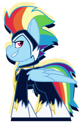 Size: 752x1140 | Tagged: safe, artist:eivilpotter, rainbow dash, zapp, pegasus, pony, g4, colored, female, flat colors, mare, power ponies, simple background, solo, superhero, superhero costume