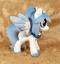 Size: 2430x2596 | Tagged: safe, artist:doctorkoda, oc, oc only, pegasus, pony, colored hooves, colored wings, colored wingtips, commission, female, happy, high res, irl, mare, photo, plushie, ponytail, smiling, spread wings, standing, wings