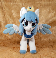 Size: 2682x2788 | Tagged: safe, artist:doctorkoda, oc, oc only, pegasus, pony, colored hooves, colored wings, colored wingtips, commission, female, happy, high res, irl, mare, photo, plushie, ponytail, smiling, spread wings, standing, wings