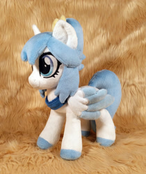 Size: 2358x2806 | Tagged: safe, artist:doctorkoda, oc, oc only, pegasus, pony, colored hooves, colored wings, colored wingtips, commission, female, happy, high res, irl, mare, photo, plushie, ponytail, smiling, spread wings, standing, wings