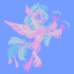 Size: 1182x1186 | Tagged: safe, artist:peaceandlove26, silverstream, hippogriff, pony, g4, blue background, februpony, female, simple background, slender, smiling, solo, thin, unshorn fetlocks