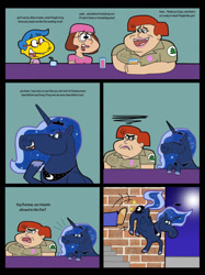 Size: 1024x1366 | Tagged: safe, artist:cookie-lovey, princess luna, alicorn, pony, g4, 2014, alcohol, annoyed, bar, brickleberry, comic, connie cunaman, crossover, dialogue, drink, family guy, female, frown, kicking, male, mare, meg griffin, milhouse van houten, night, open mouth, open smile, pain star, smiling, style emulation, text, the fairly oddparents, the simpsons