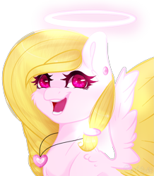 Size: 1085x1247 | Tagged: safe, artist:angellightyt, oc, oc only, oc:angel light, pegasus, pony, base used, bust, colored wings, ear piercing, female, halo, jewelry, mare, necklace, pegasus oc, piercing, simple background, smiling, solo, transparent background, two toned wings, wings